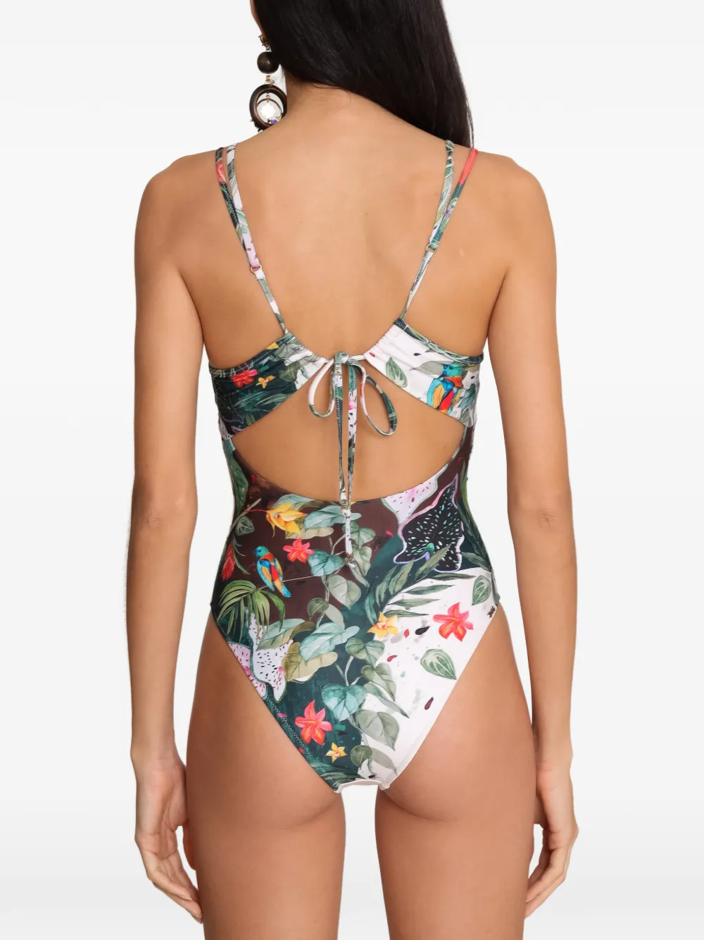 Amir Slama Badpak met tropische print Wit