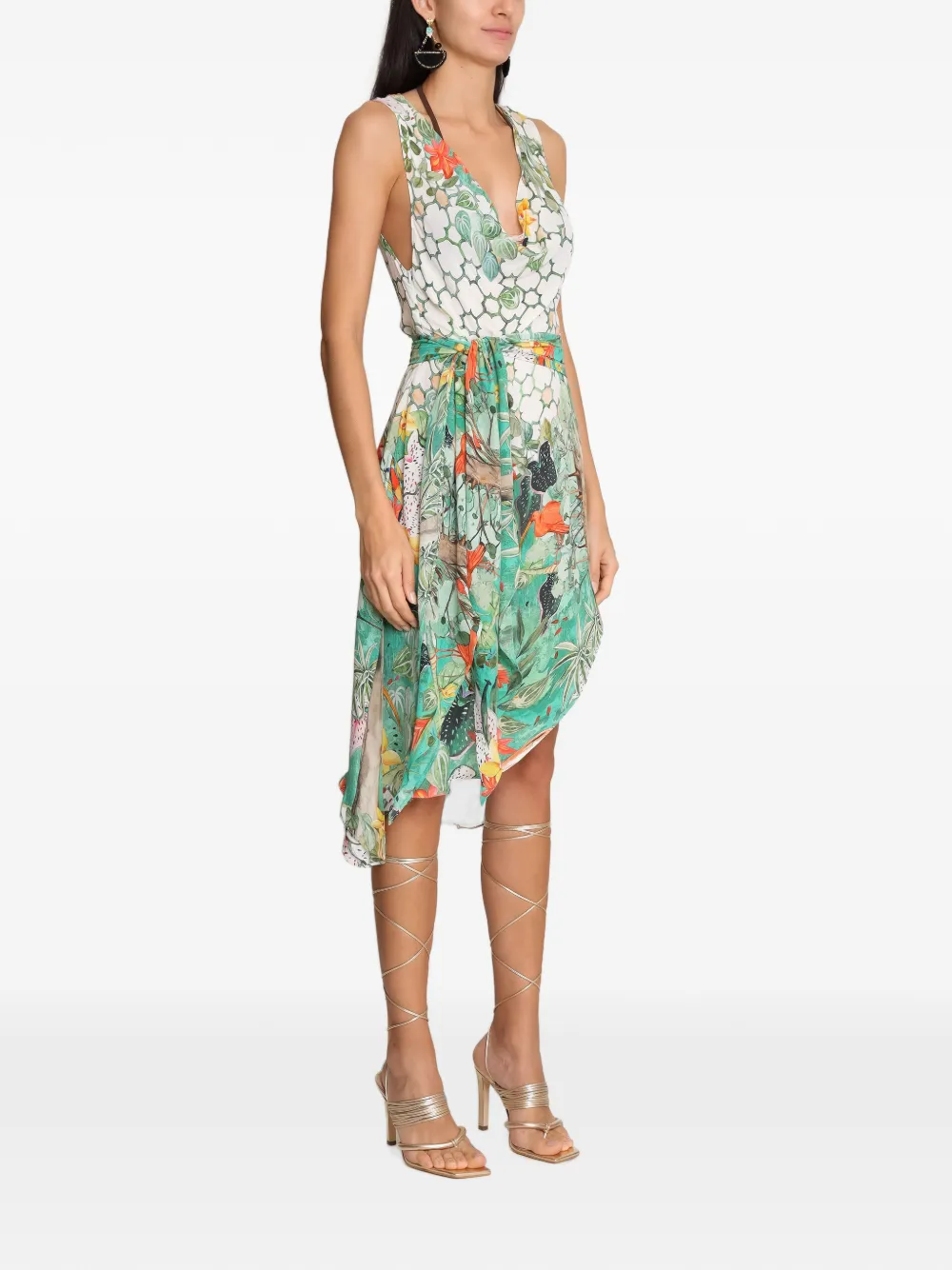 Amir Slama x Avatim gedrapeerde mini-jurk met botanische print Groen