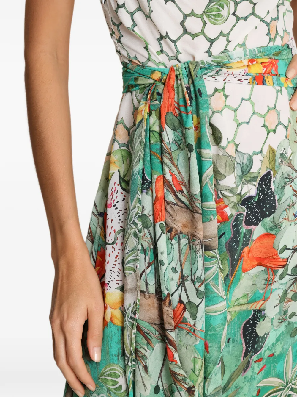 Amir Slama x Avatim gedrapeerde mini-jurk met botanische print Groen