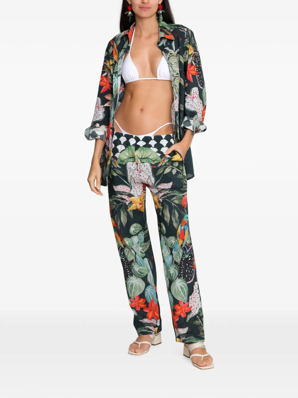 Amir Slama x Avatim straight broek met tropische print Zwart