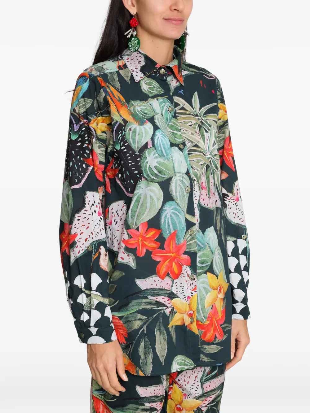 Amir Slama x Avatim blouse met tropische print en lange mouwen Groen