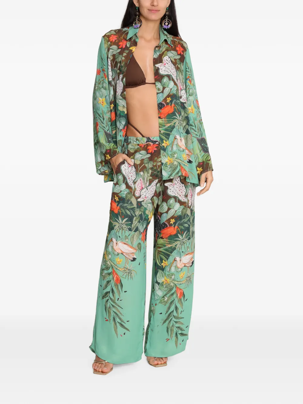 Amir Slama x Avatim blouse met tropische print en lange mouwen Groen