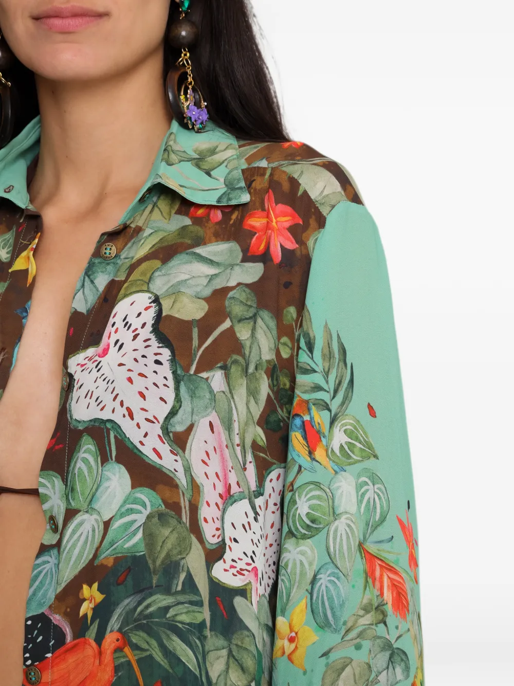 Amir Slama x Avatim blouse met tropische print en lange mouwen Groen