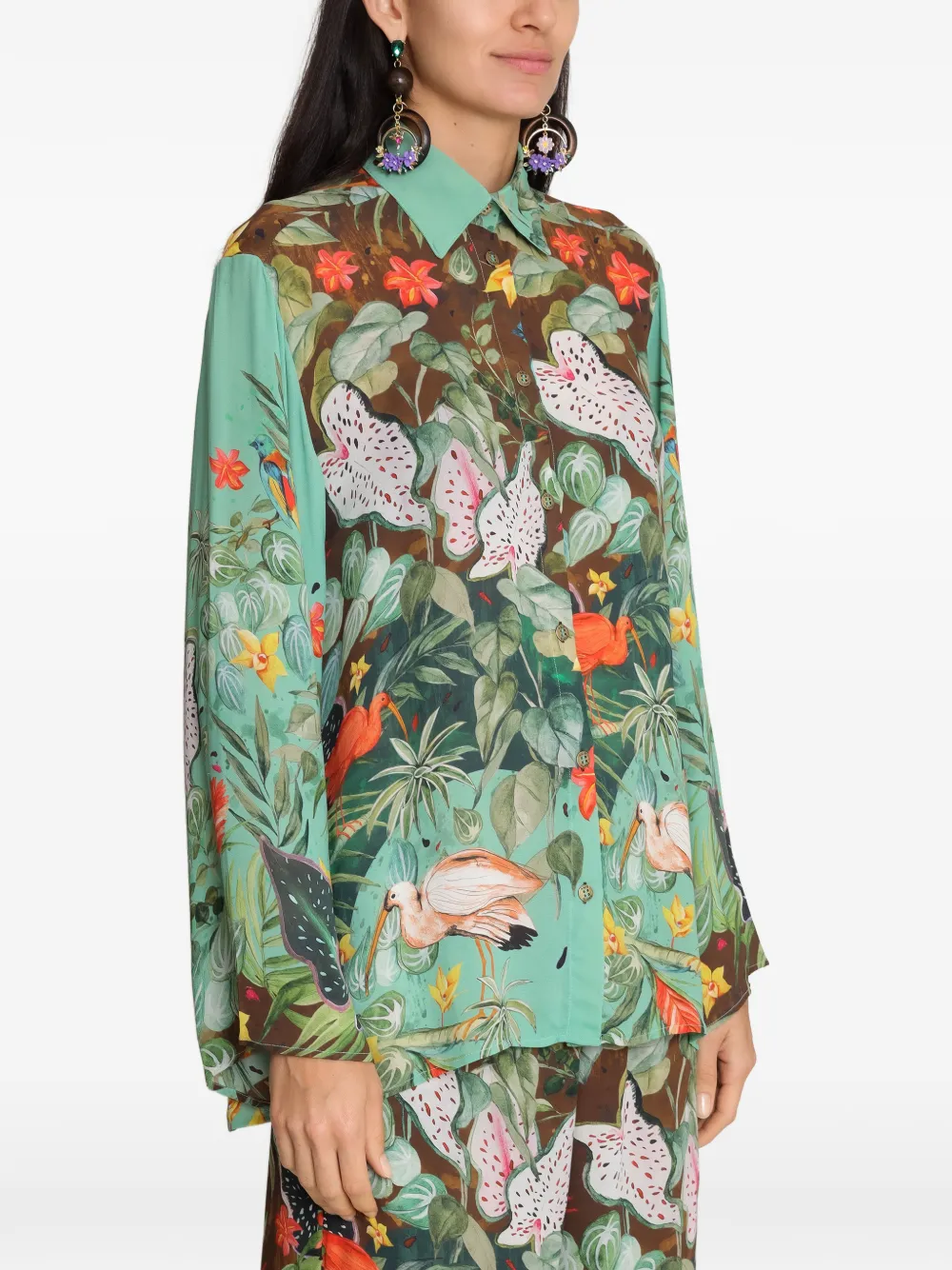 Amir Slama x Avatim blouse met tropische print en lange mouwen Groen