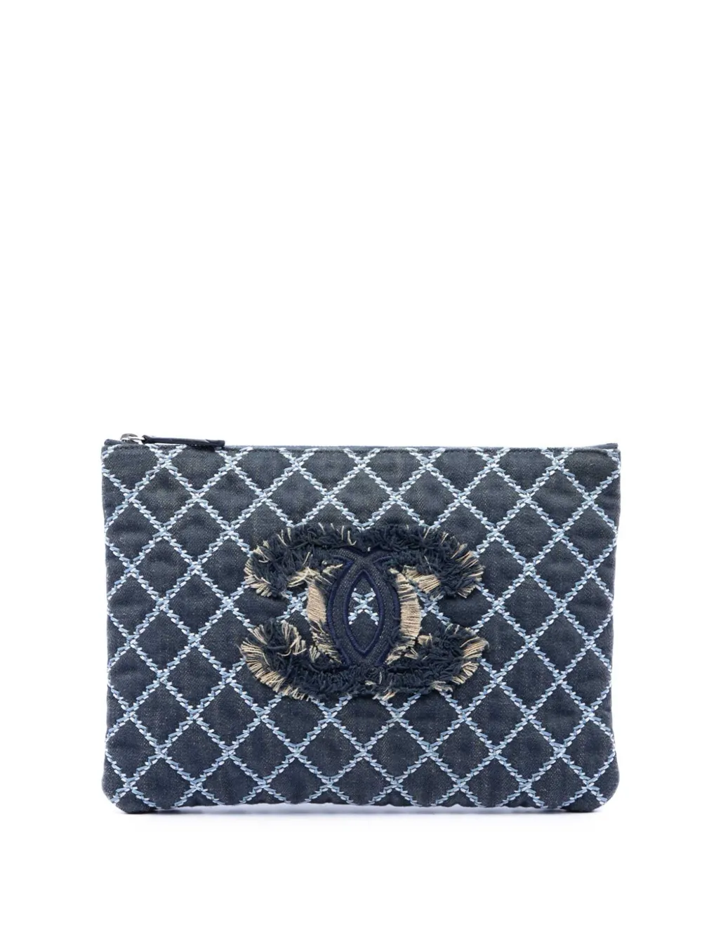 CHANEL Pre-Owned 2016-2017 Medium Quilted Denim Wild Stitch Fringe O Case clutch bag - Blu