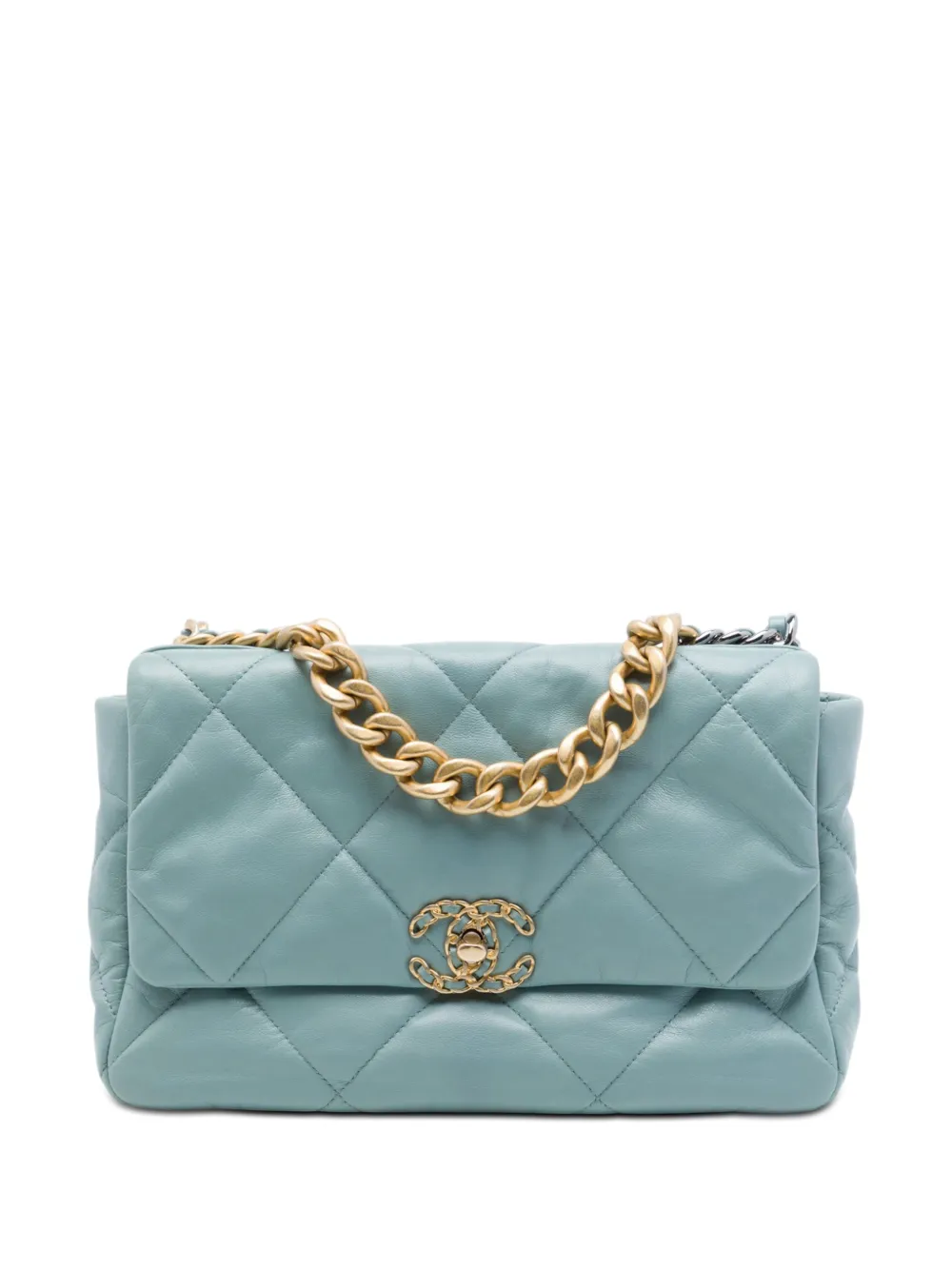 CHANEL Pre-Owned 2020 Large Lambskin 19 Flap satchel - Blu