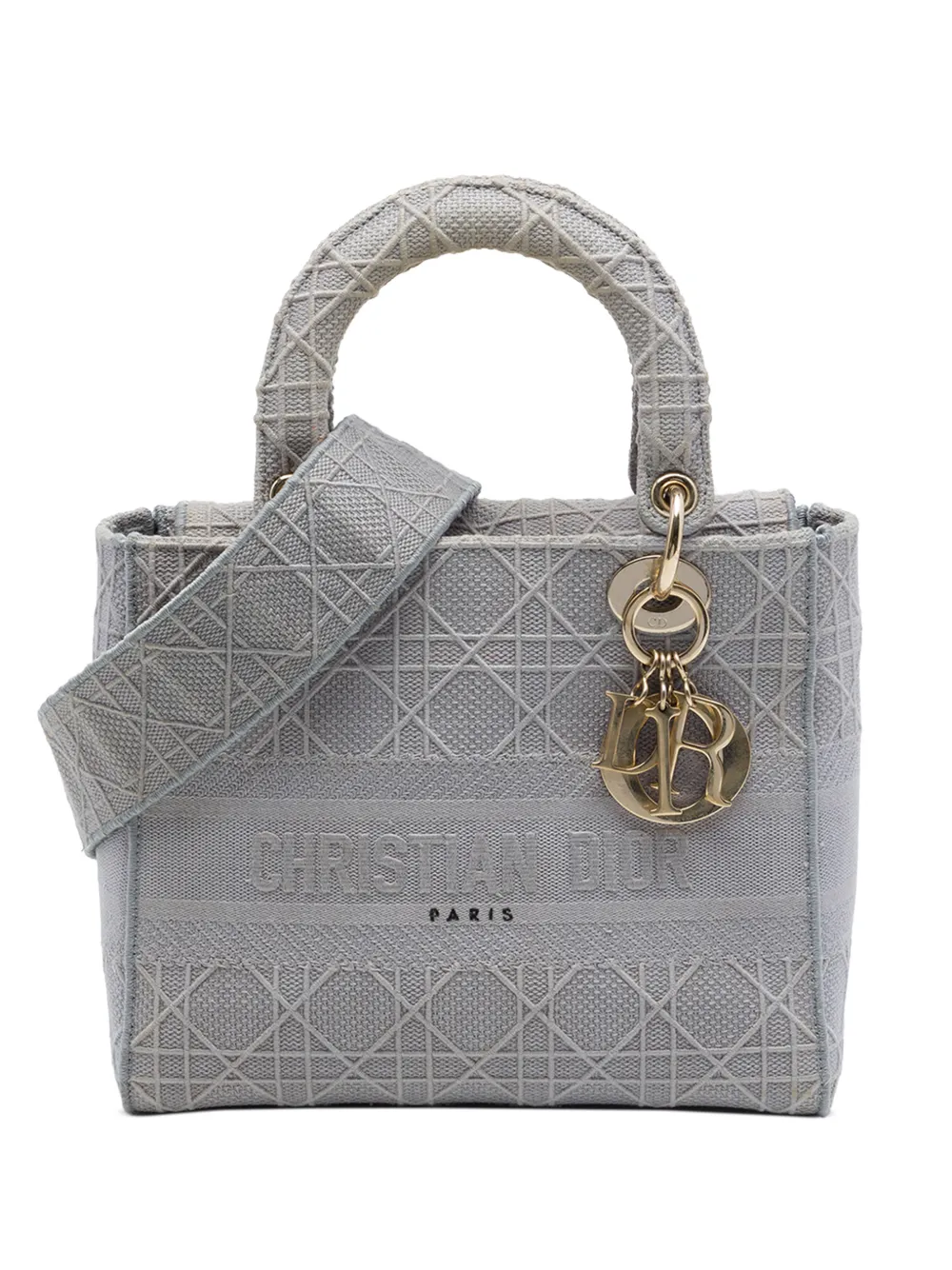 Christian Dior Pre-Owned 2020 Medium Embroidered Canvas Cannage Lady D Lite satchel - Grigio