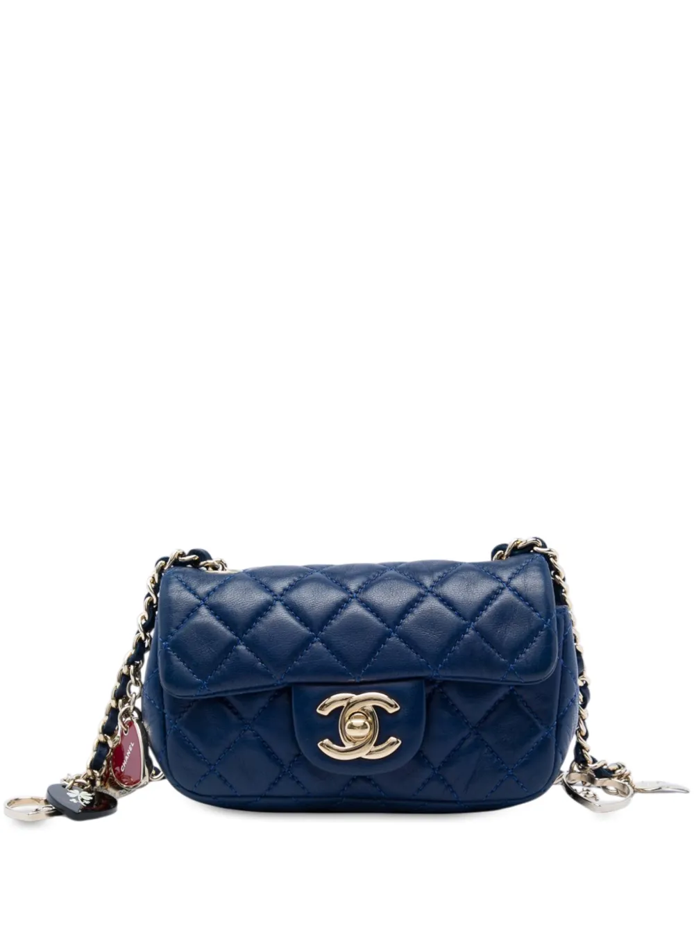 CHANEL Pre-Owned 2009-2010 Extra Mini CC Quilted Lambskin Heart Valentine Charms Flap crossbody bag - Blu