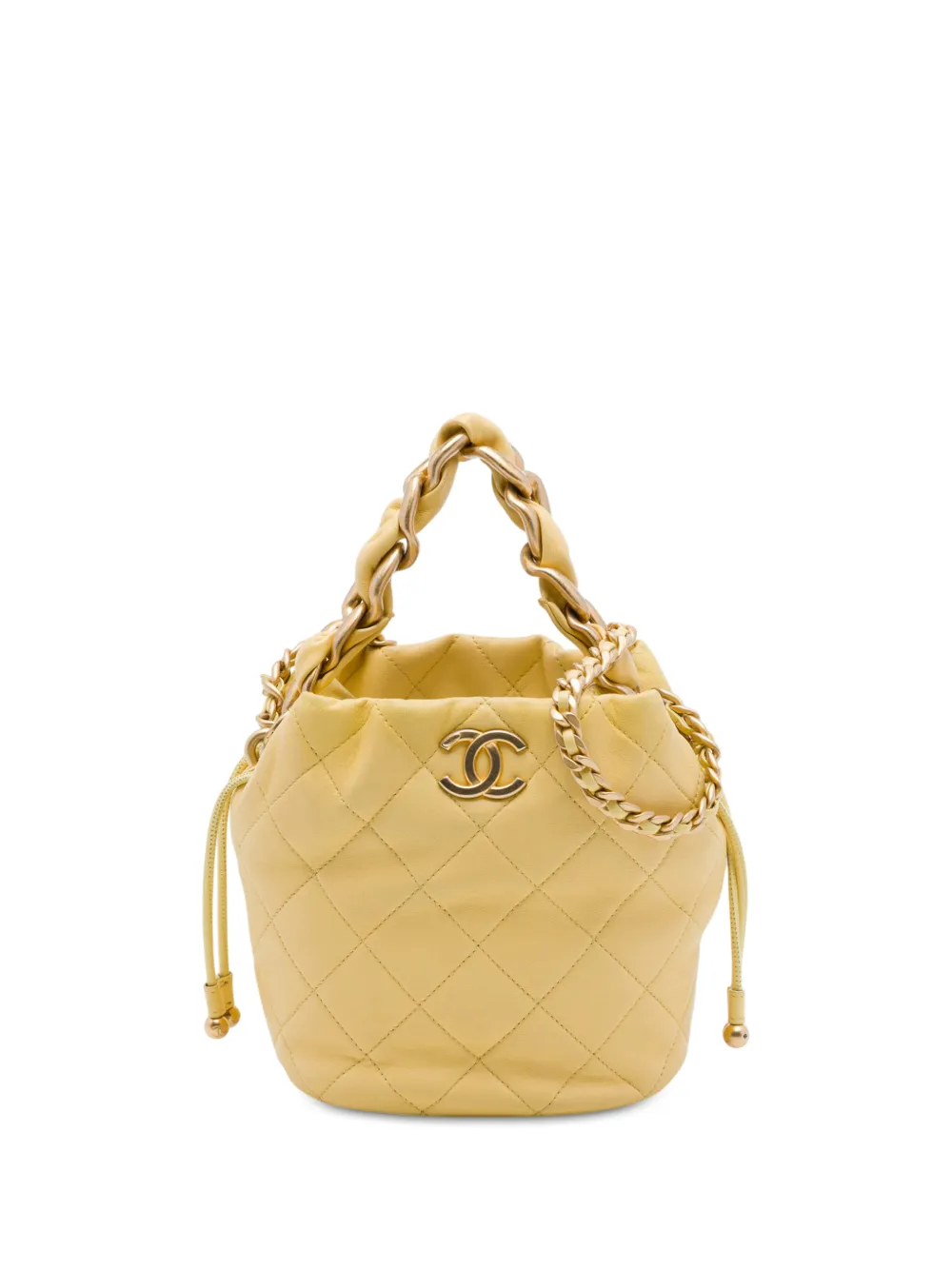 CHANEL Pre-Owned 2021 CC Quilted Lambskin Drawstring Bucket Bag satchel - Giallo