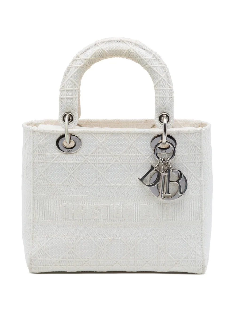 Christian Dior Pre-Owned 2020 Medium Embroidered Canvas Cannage Lady D Lite satchel - Bianco