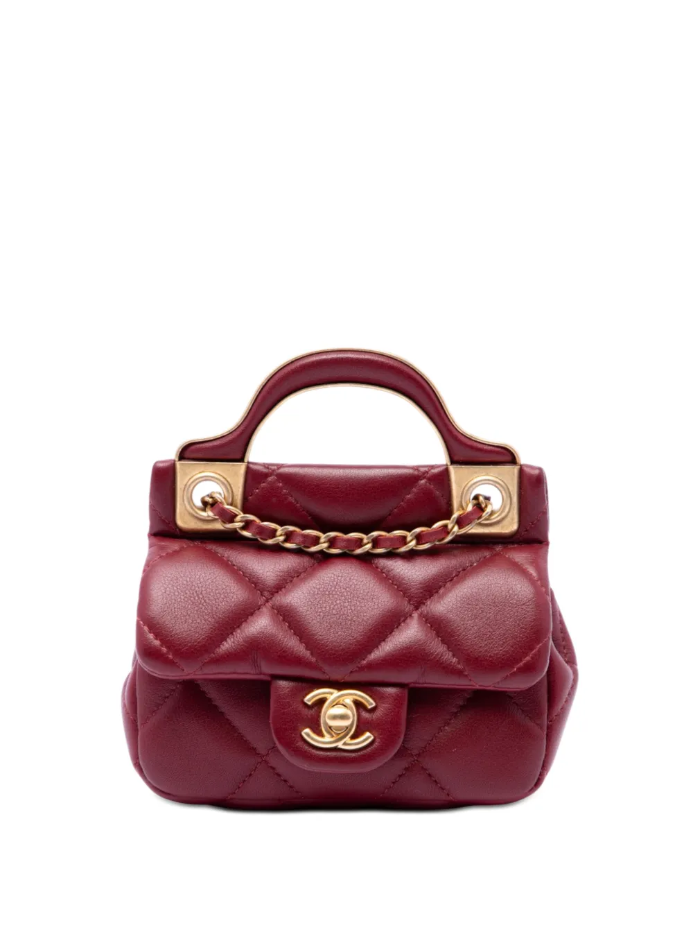 CHANEL Pre-Owned 2021 Quilted Calfskin Lady Card Holder with Chain Top Handle Bag satchel - Rosso