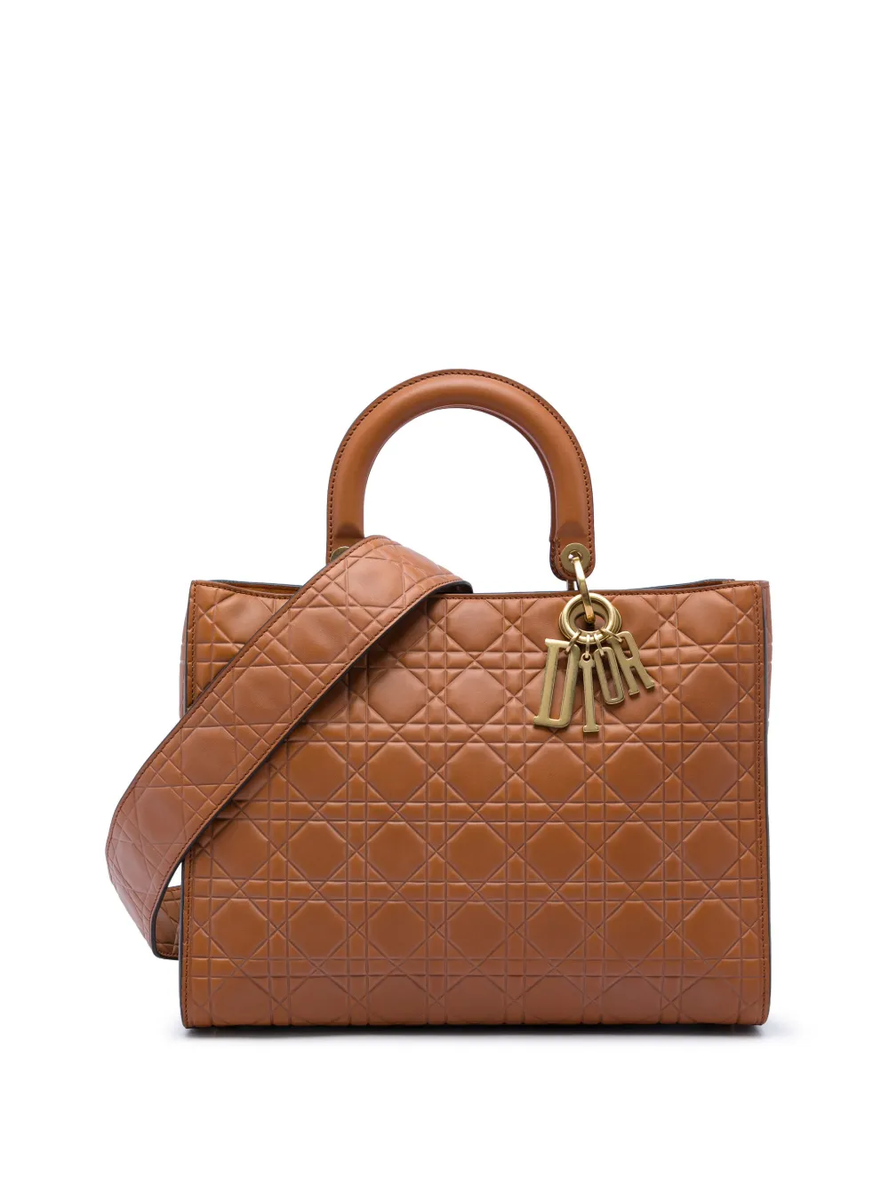 Christian Dior Pre-Owned 2017 Large Ultra Matte Calfskin Cannage Embossed Lady Dior satchel - Braun