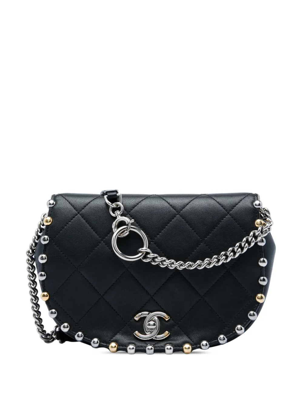 CHANEL Pre-Owned 2018 Small Quilted Lambskin Studded Bubble Flap crossbody bag - Nero