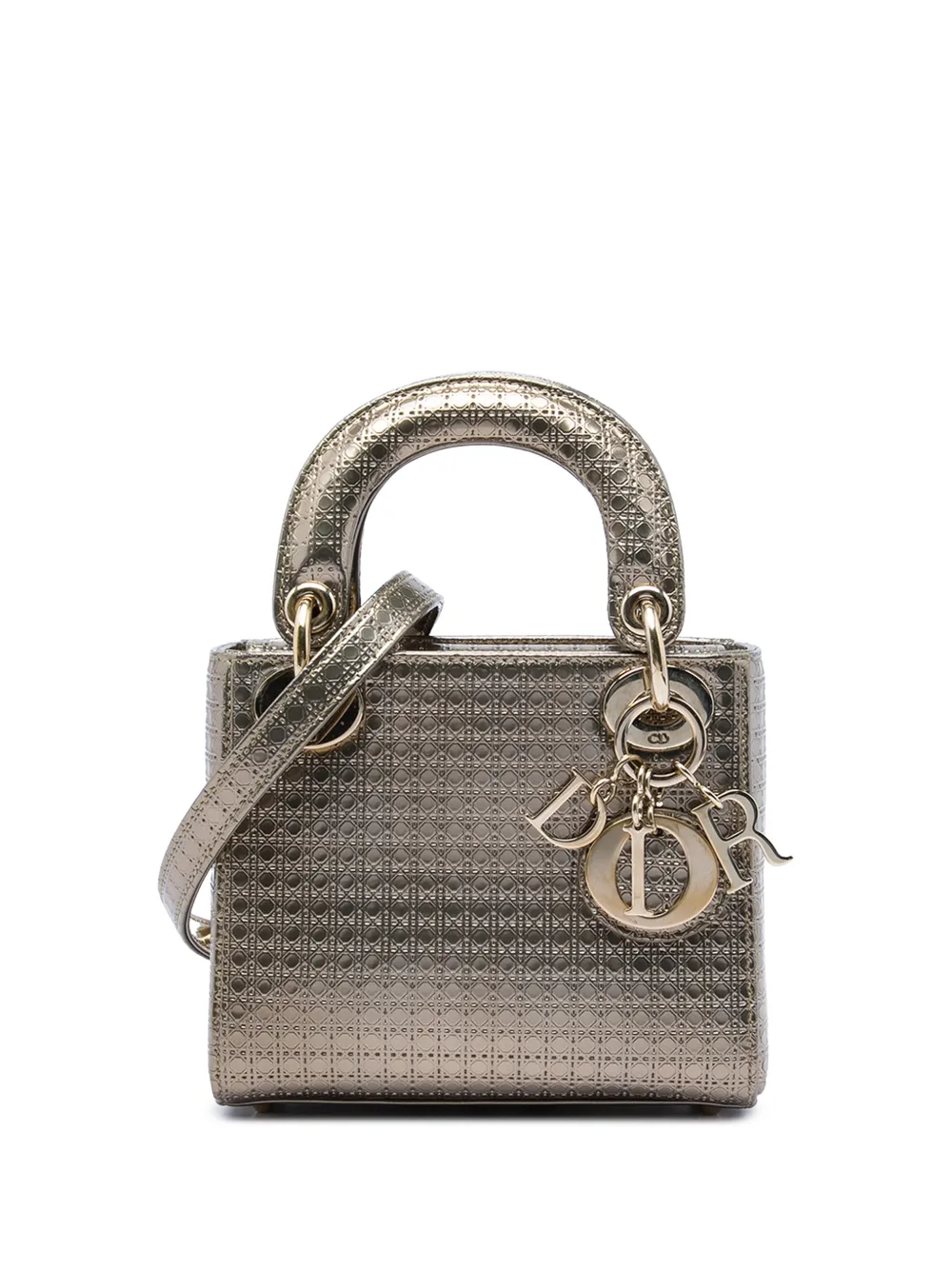 Christian Dior Pre-Owned 2015 Mini Metallic Patent Microcannage Lady Dior satchel - Gold