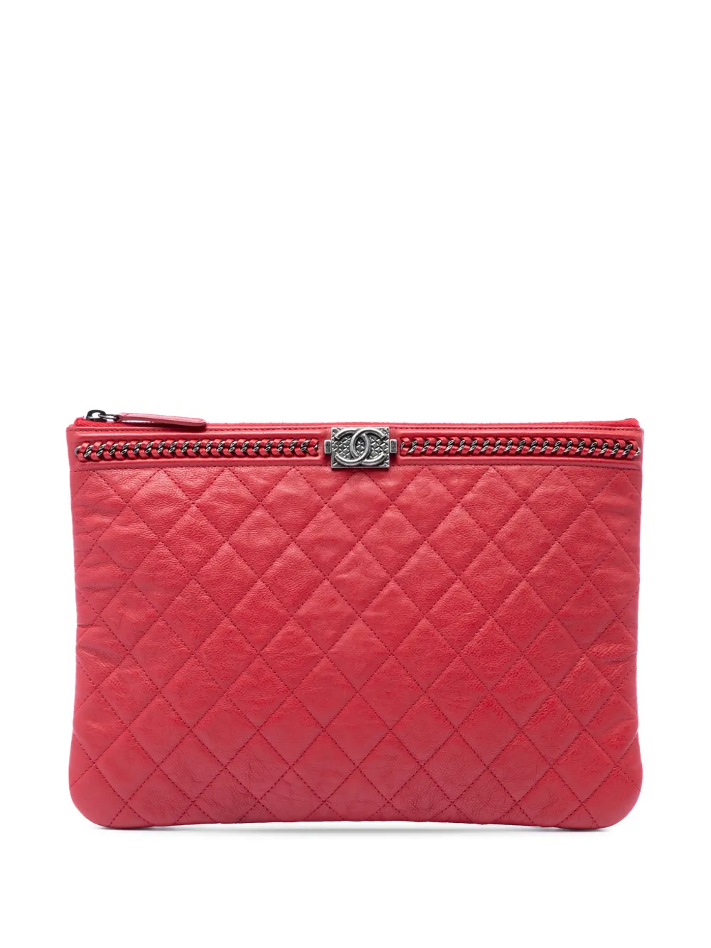CHANEL Pre-Owned 2016-2017 Medium Quilted Lambskin Chain Boy O Case clutch bag - Rosso