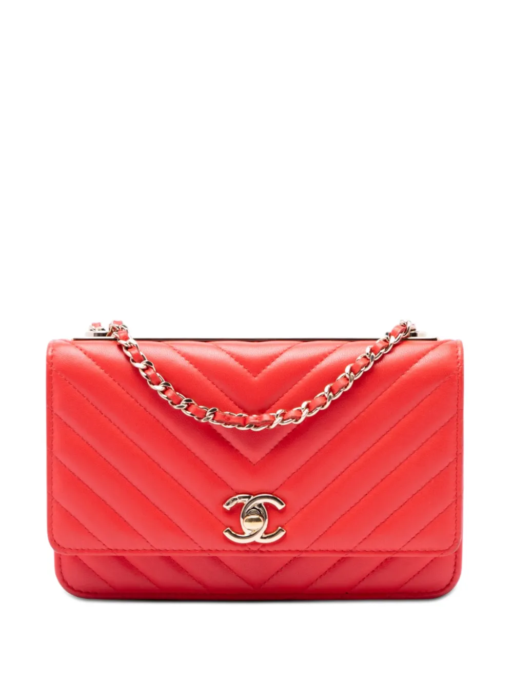 CHANEL Pre-Owned 2018-2019 Chevron Lambskin Trendy CC Chain Wallet on Chain crossbody bag - Rosso