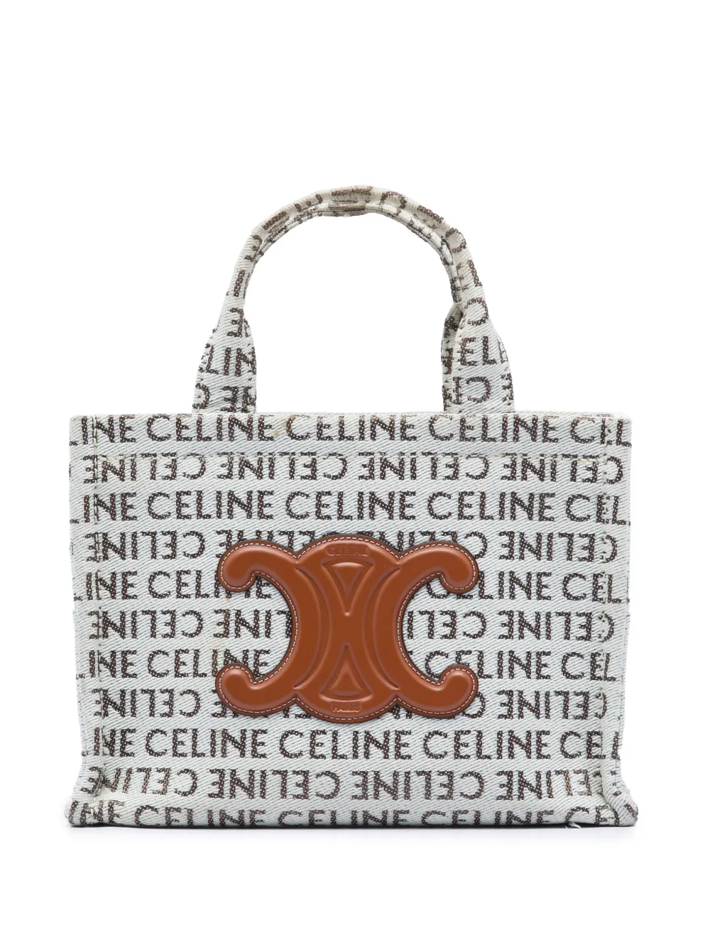 Celine Pre-Owned 2023 Small All Over Logo Print Canvas Cuir Triomphe Cabas Thais satchel - Weiß