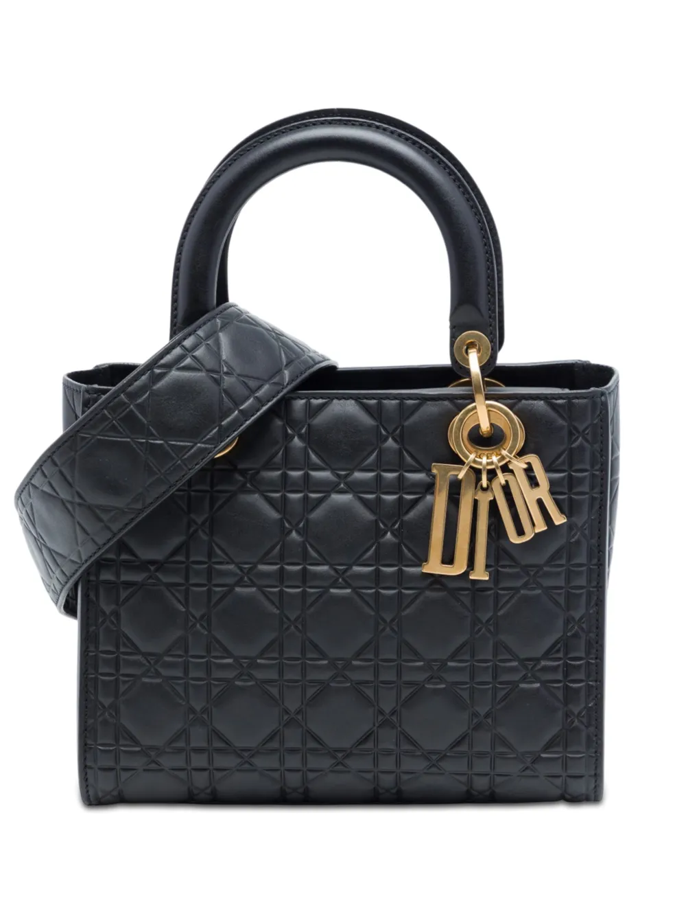 Christian Dior Pre-Owned 2017 Medium Ultra Matte Calfskin Cannage Embossed Lady Dior satchel - Schwarz