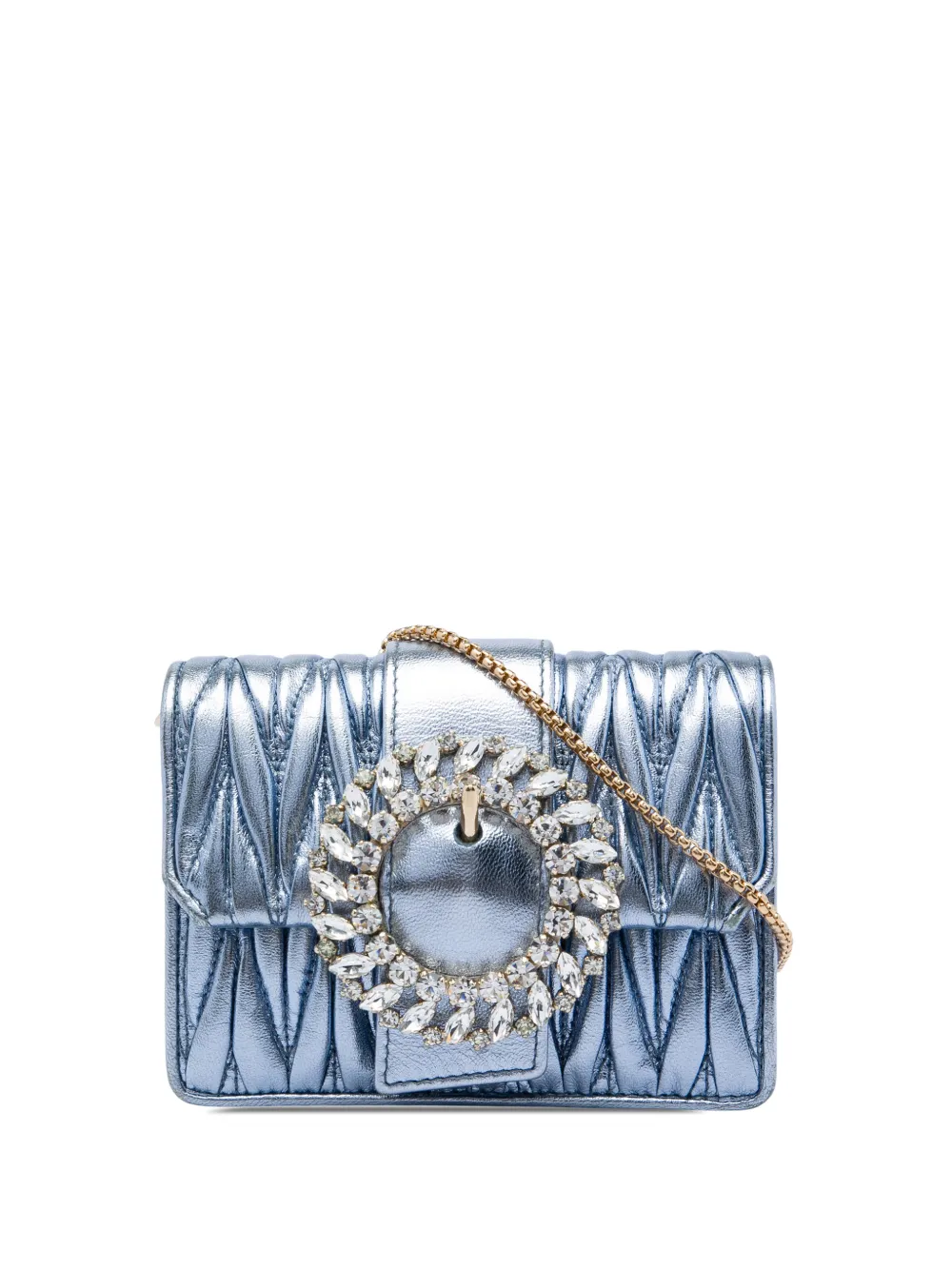 Miu Miu Pre-Owned 2010-2026 Mini Matelasse Metallic Nappa Crystal Embellished crossbody bag - Blue