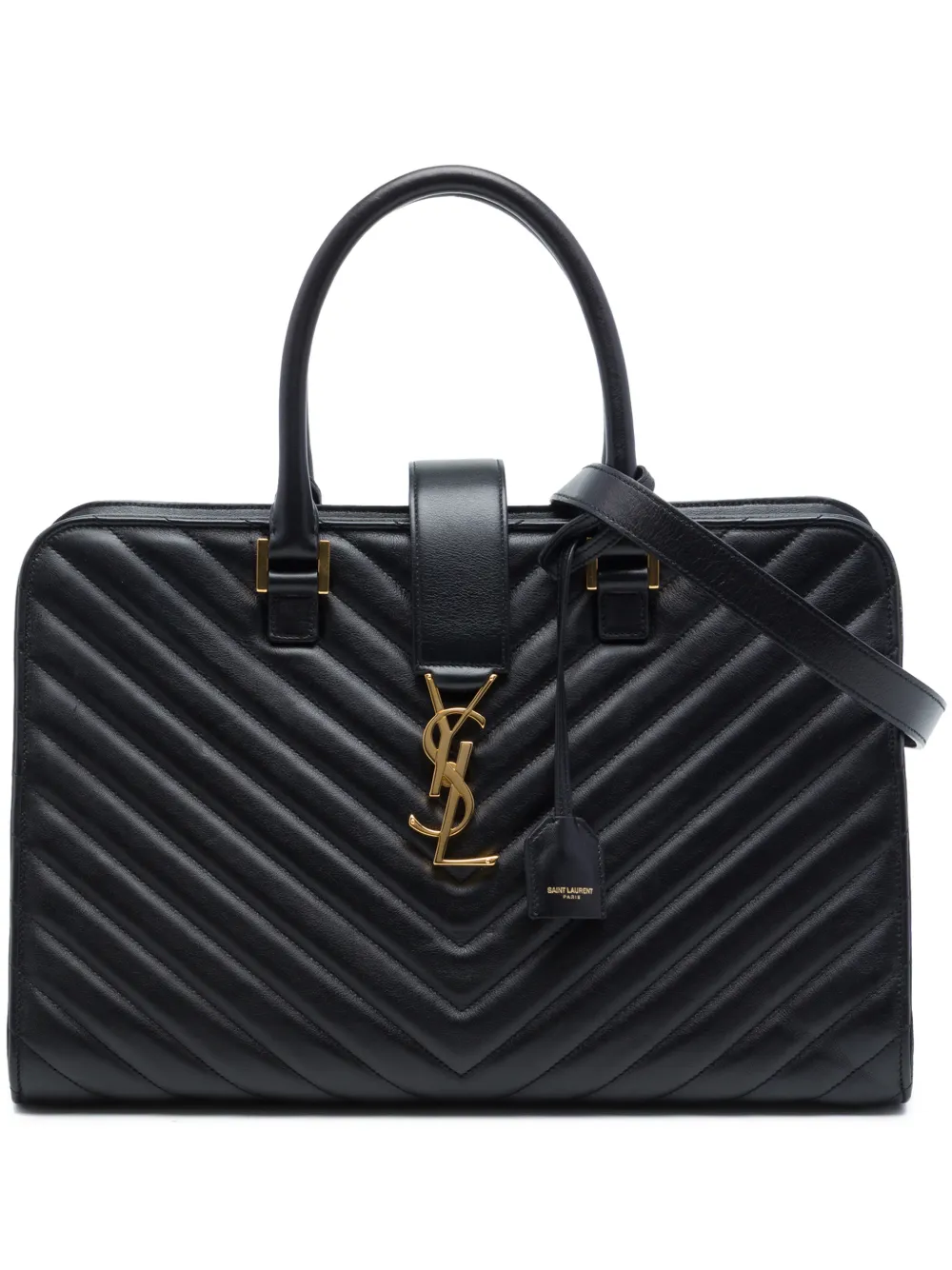 Saint Laurent Pre-Owned 2014 Medium Chevron Calfskin Monogram Cabas satchel - Nero