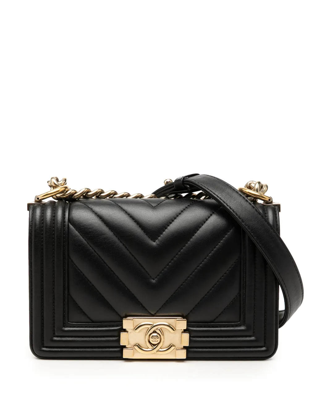 CHANEL Pre-Owned 2016-2017 Small Chevron Lambskin Boy Flap crossbody bag - Nero