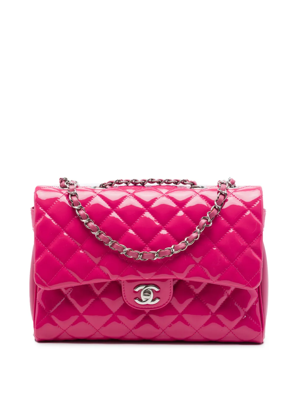 CHANEL Pre-Owned 2016-2017 Large CC Quilted Patent Double Compartment Flap crossbody bag - Rosa