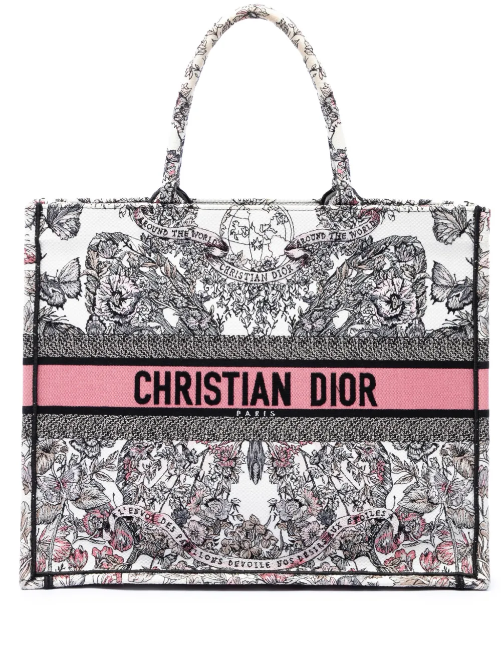 Christian Dior Pre-Owned 2023 Large Embroidered Canvas Butterfly Around The World Book tote bag - Weiß