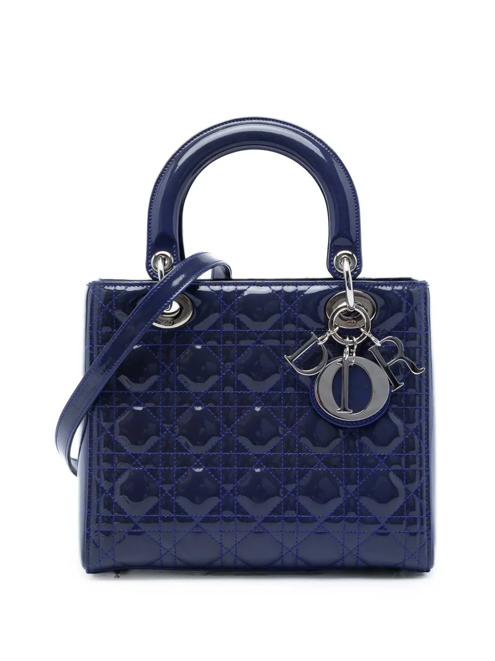 Christian Dior Pre-Owned 2015 Medium Patent Cannage Lady Dior satchel - Blu
