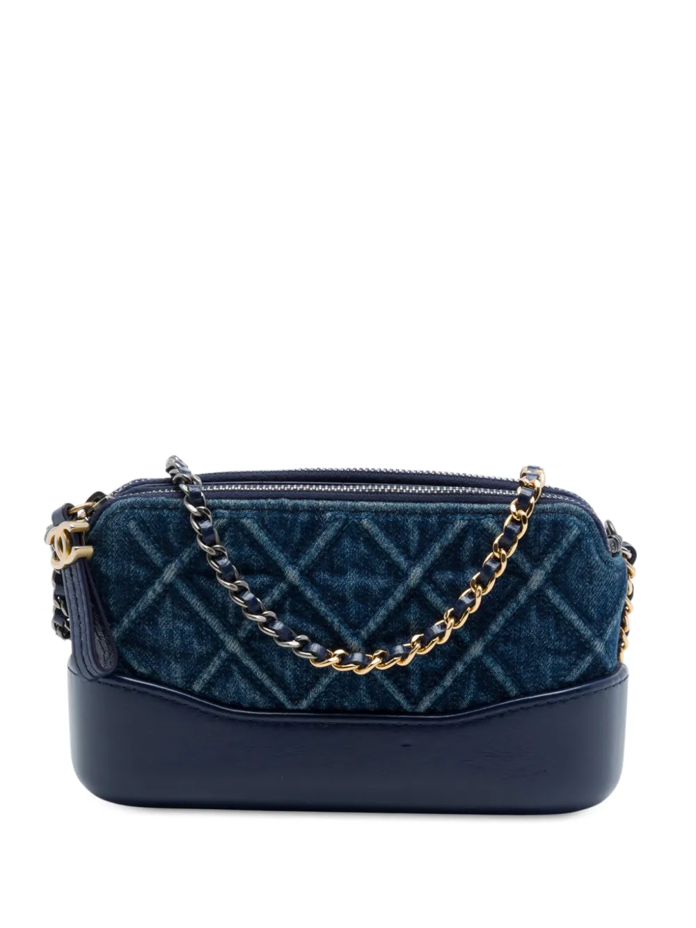 CHANEL Pre-Owned 2020 Quilted Denim Gabrielle Double Zip Clutch with Chain crossbody bag - Blu