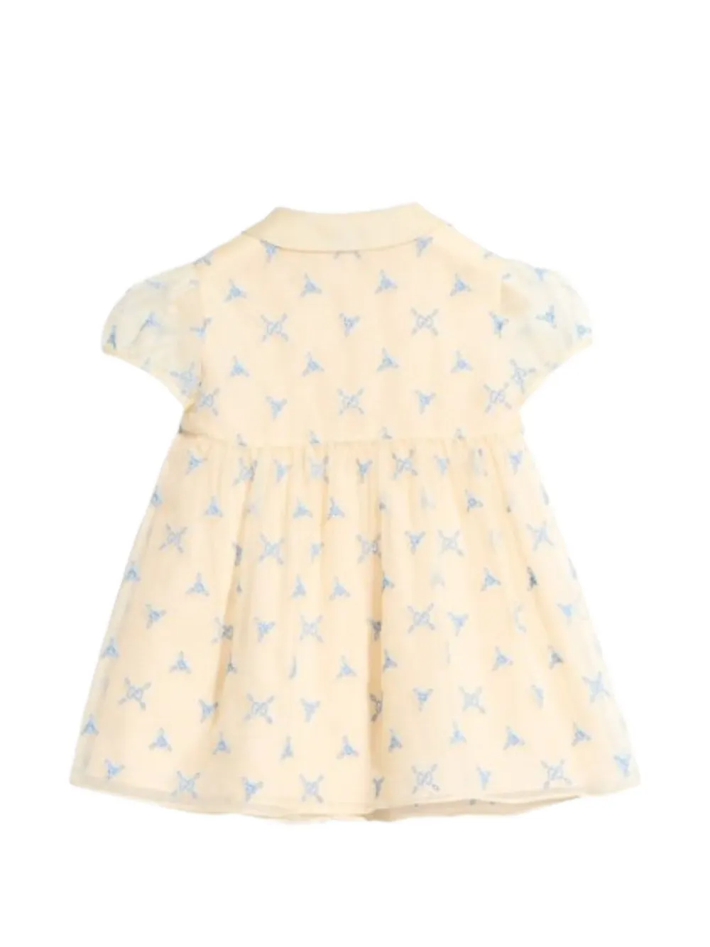Gucci Kids Jurk met ruches en borduurwerk Beige