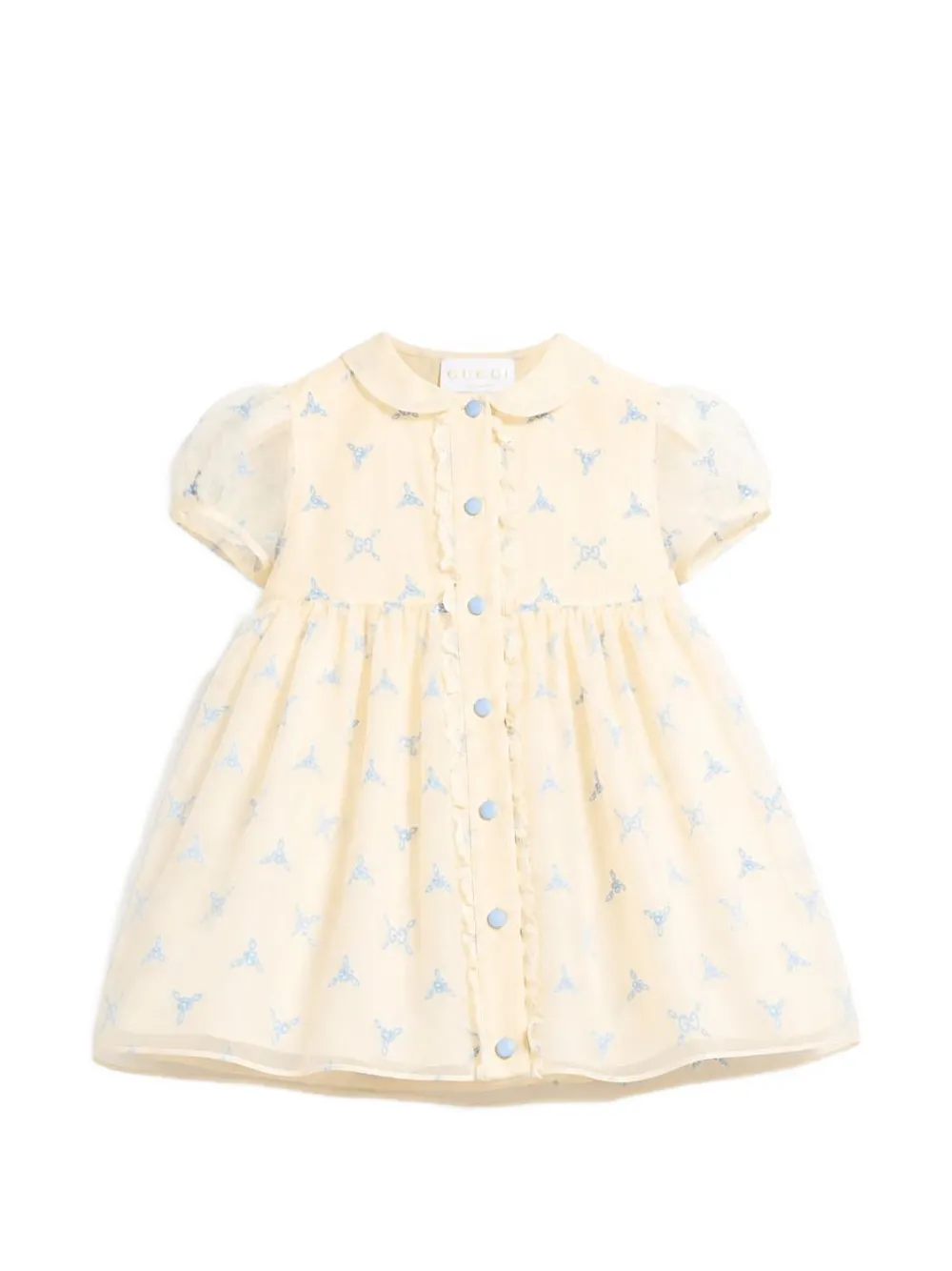 Gucci Kids embroidered ruffle-trim dress - Nude