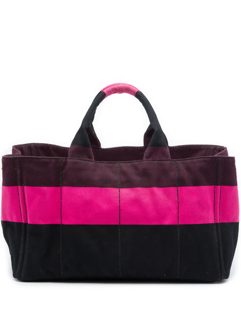 Prada Pre-Owned 2010-2026 Large Striped Canvas Canapa Tote satchel - Schwarz