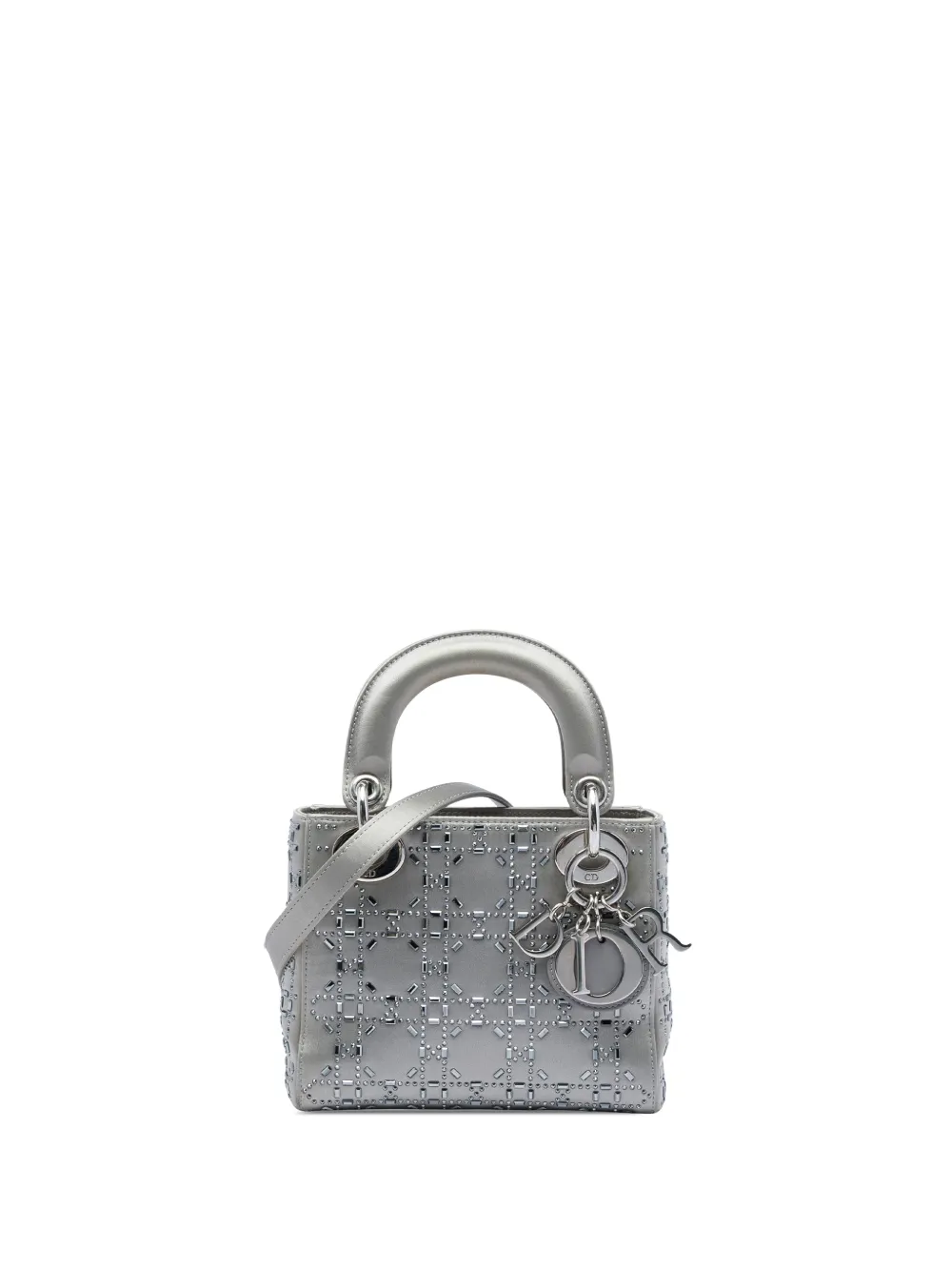 Christian Dior Pre-Owned 2017 Mini Satin Cannage Crystal Embellished Lady Dior satchel - Grigio