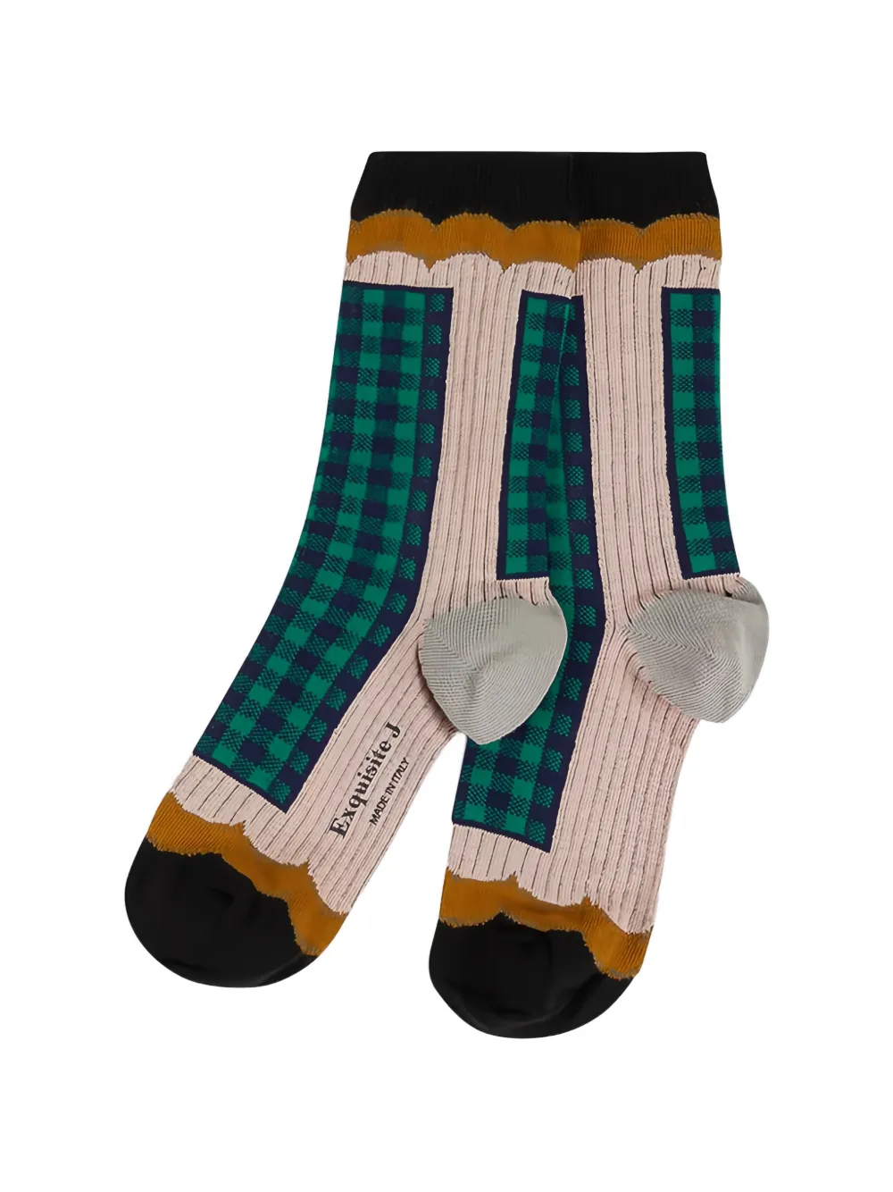 Exquisite J check-pattern ribbed socks - Nude