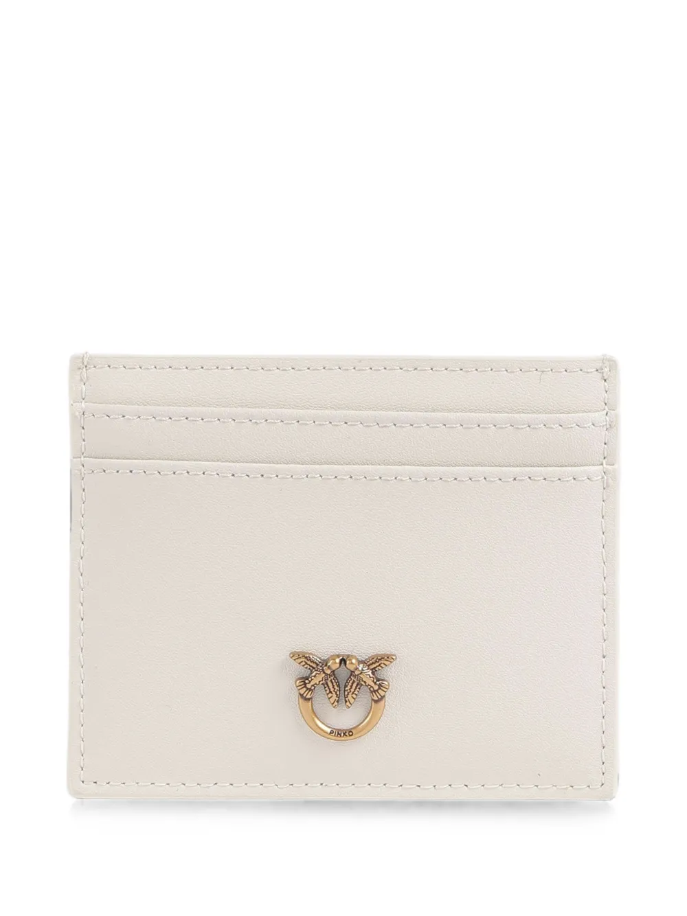 PINKO leather card holder with Love Birds logo - Nude