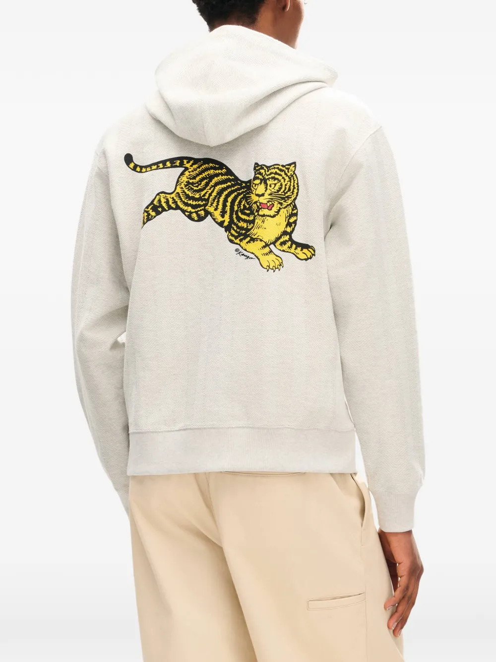 Kenzo Jumping Tiger hoodie met visgraatpatroon Grijs
