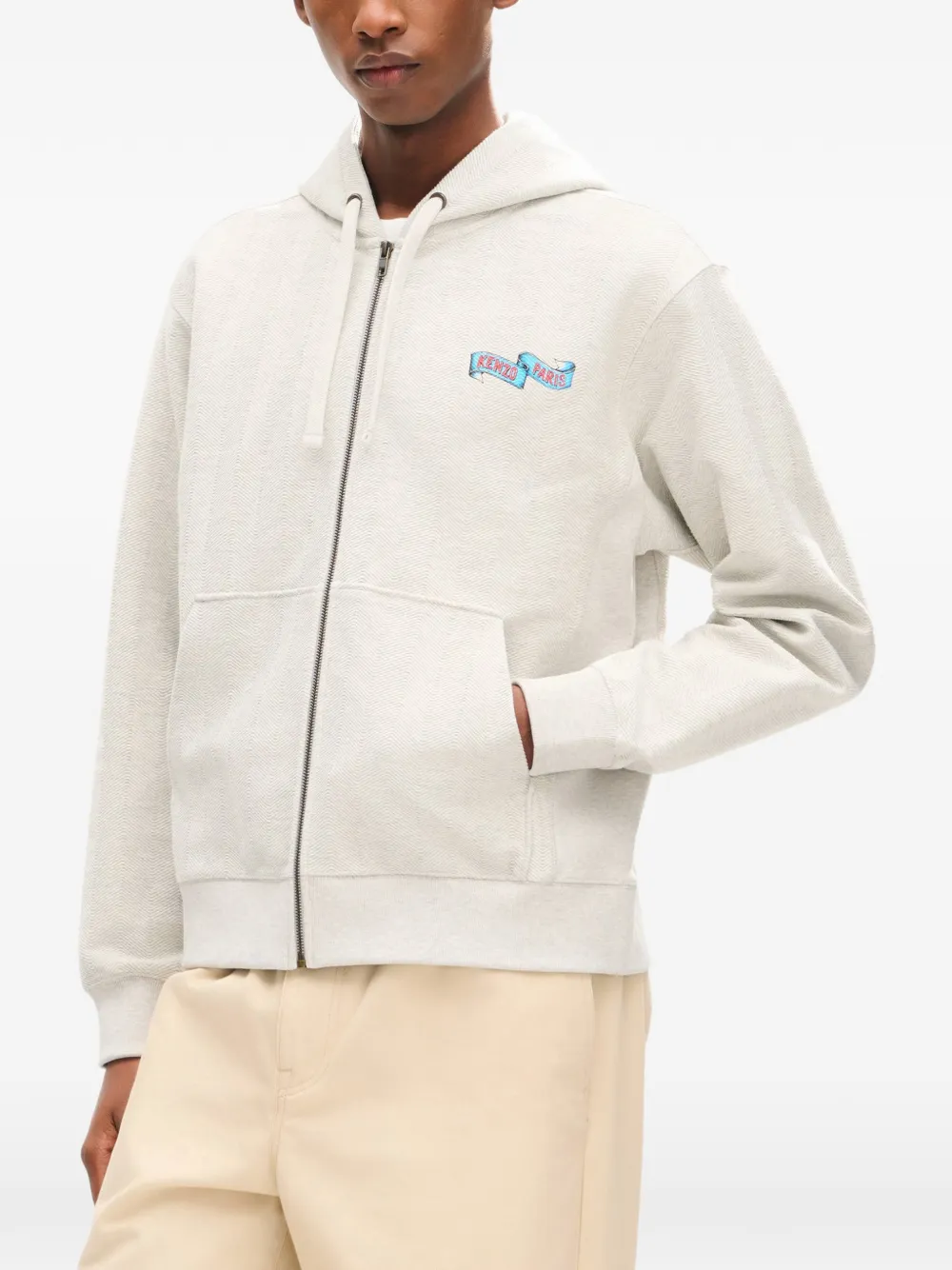 Kenzo Jumping Tiger hoodie met visgraatpatroon Grijs