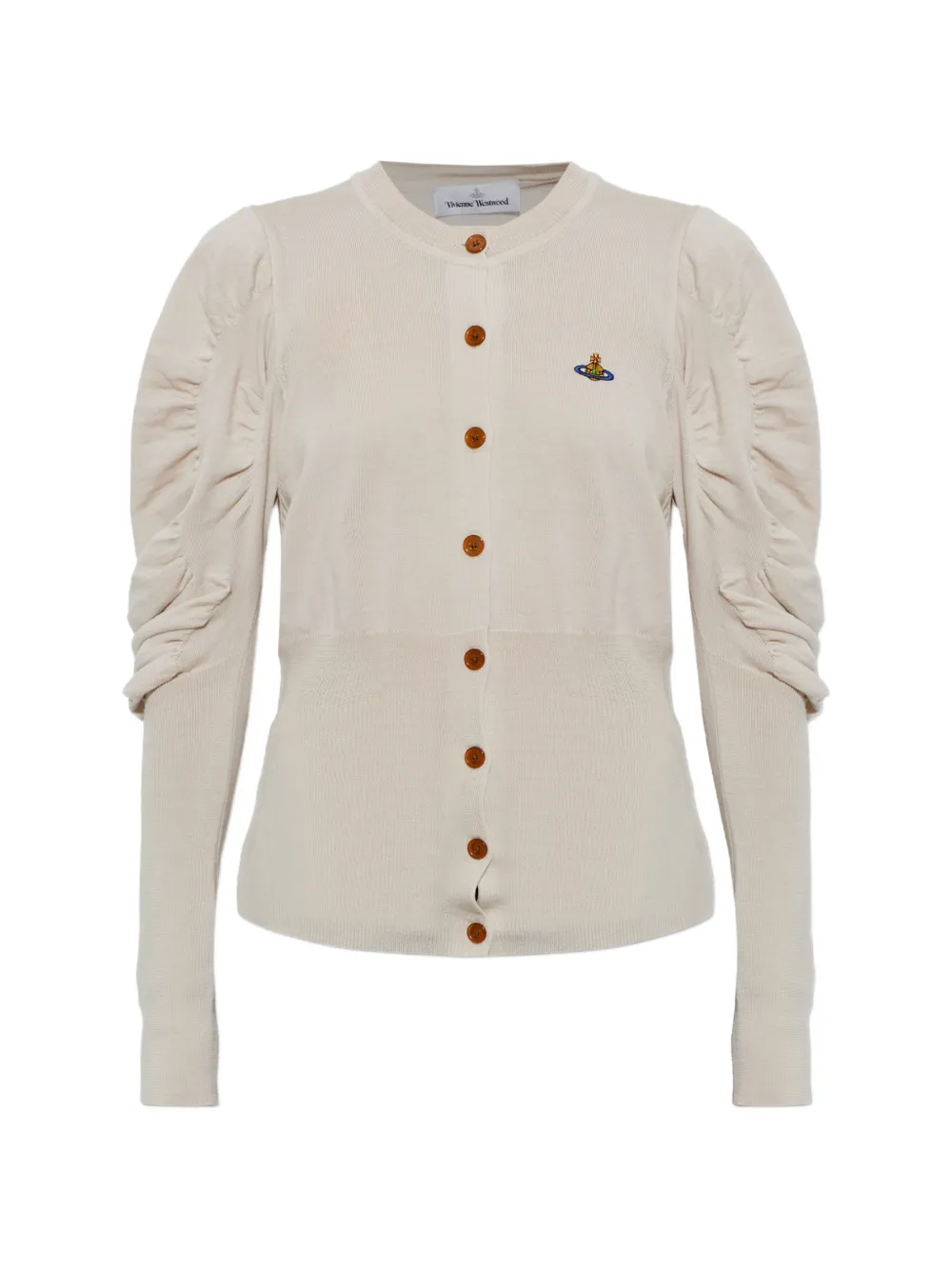 Vivienne Westwood Eli Orb-embroidered ruched-sleeve cardigan - Toni neutri