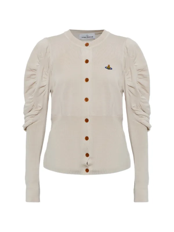 Vivienne Westwood Eli Orb-embroidered Ruched-sleeve Cardigan in Neutrals