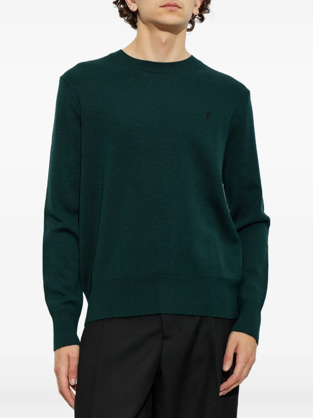 AMI Paris Wollen trui met ronde hals en Ami de Coeur Groen
