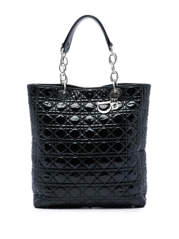 Dior Pre-owned 2010 Patent Cannage Lady Dior Soft Shopping Tote Bag in Black