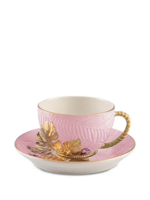 VILLARI Acapulco leaf-embossed tea cup and saucer (14.5cm x 7cm)