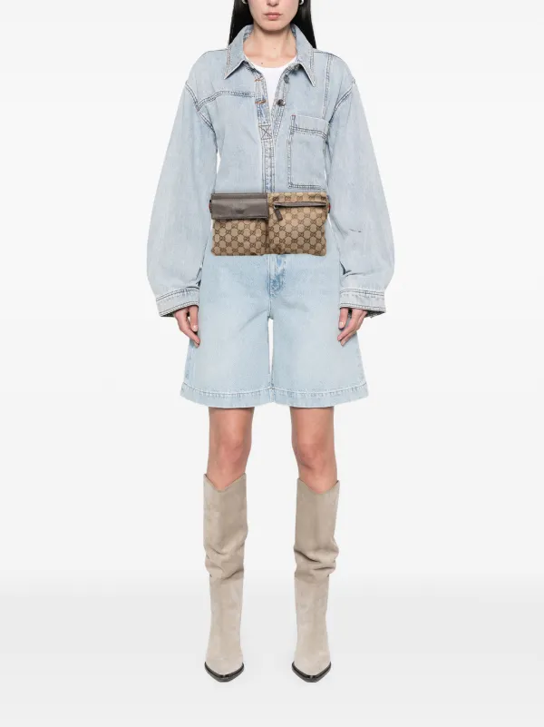 Gucci（グッチ）GGキャンバス × レザー ダブルポケット ベルトバッグ