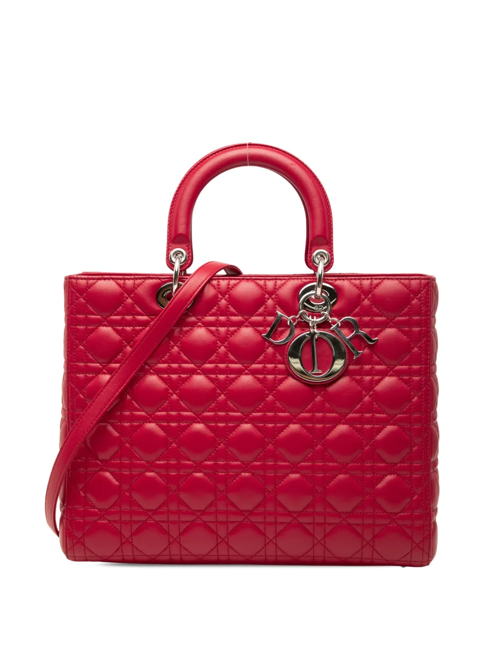 Christian Dior Pre-Owned 2012 Large Lambskin Cannage Lady Dior satchel - Rot