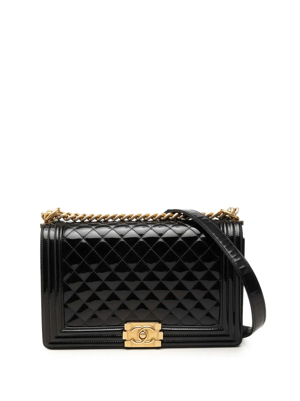 CHANEL Pre-Owned 2015-2016 Medium Quilted Patent Boy Flap crossbody bag - Nero