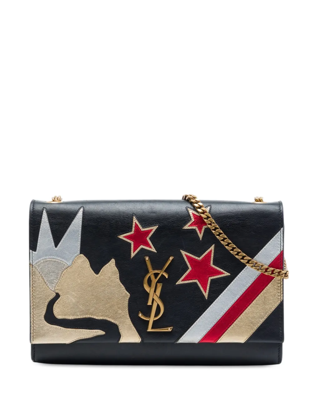 Saint Laurent Pre-Owned 2019 Medium Smooth Calfskin Rockstar Patchwork Monogram Kate crossbody bag - Nero