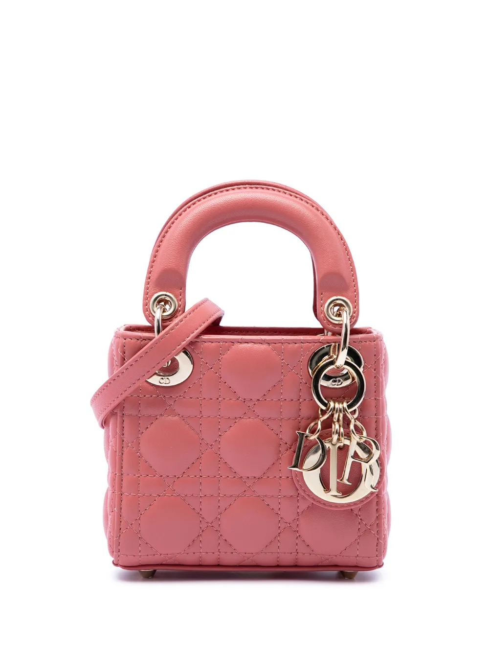 Christian Dior Pre-Owned 2022 Micro Lambskin Cannage Lady Dior satchel - Rosa