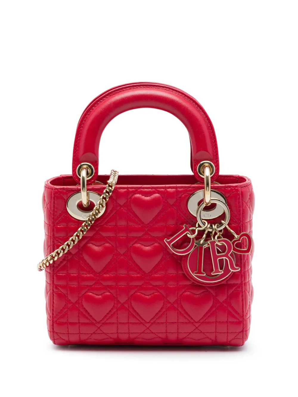 Christian Dior Pre-Owned 2021 DiorAmour Mini Lambskin Cannage Lady Dior satchel - Rosso