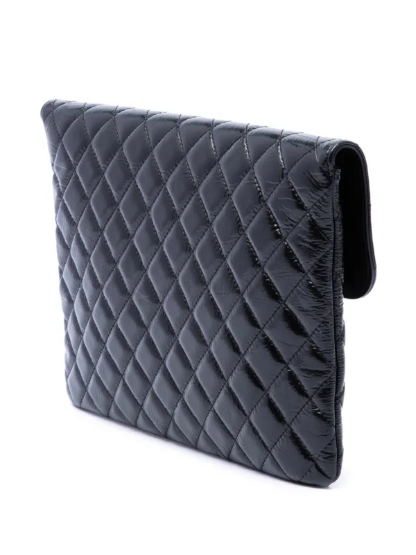 CHANEL クラッチバッグ マトラッセ パテントレザー ネイビー CHANEL Pre-Owned 2018-2019 ココマーク マトラッセ パテント フラップ