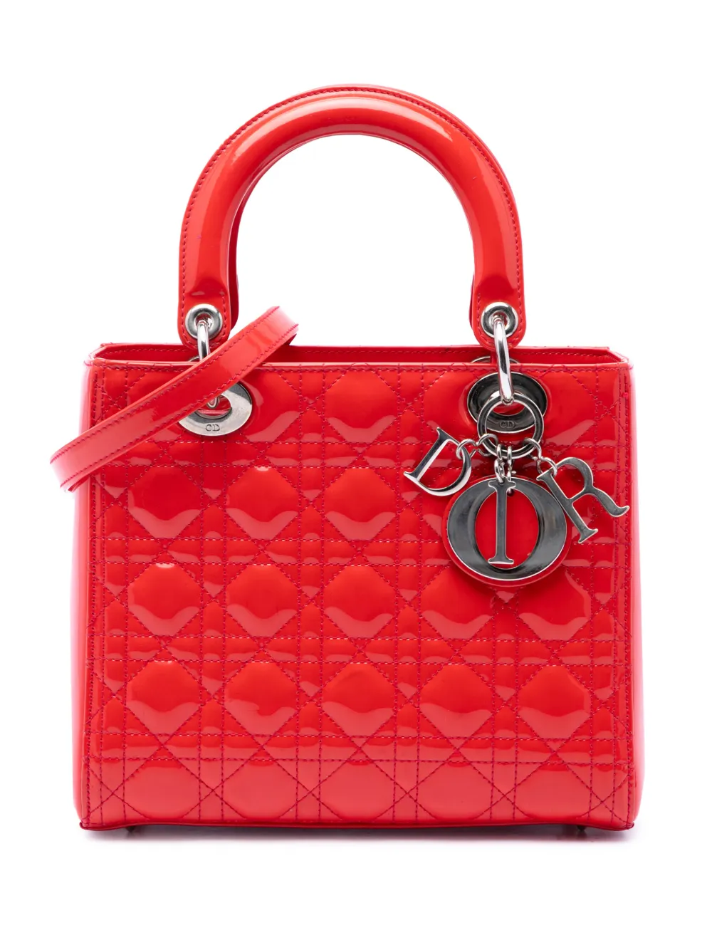 Christian Dior Pre-Owned 2012 Medium Patent Cannage Lady Dior satchel - Rosso